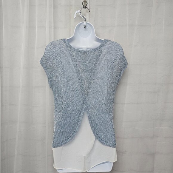 Chico's Blouse Mesh Blue Metallic Layered Glam Knit S - Picture 5 of 10